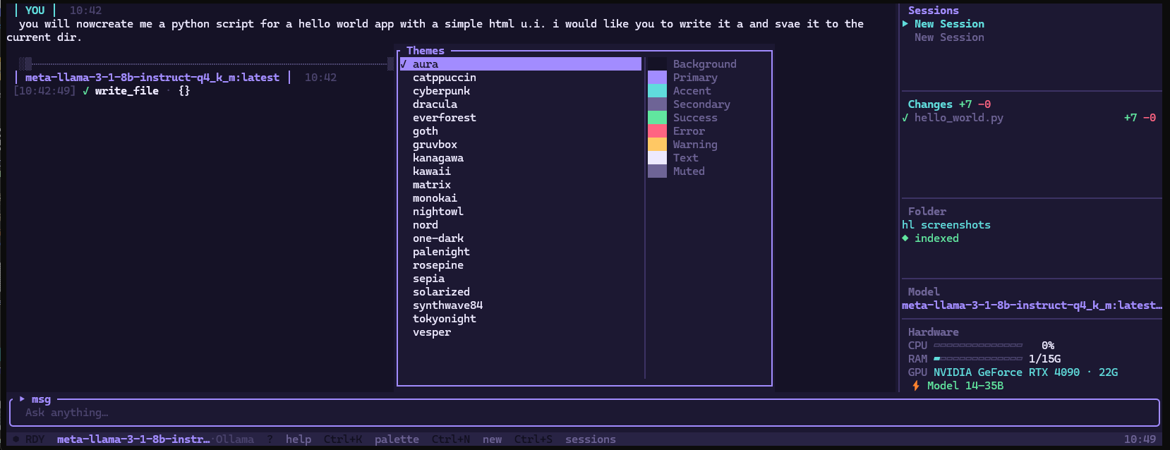 HyperLite theme picker with a live color-swatch preview